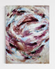 An original large-scale abstract painting on raw canvas featuring sweeping layers of blush pink, burgundy, soft blue, ivory, and warm neutrals with delicate gold accents. Expressive botanical-inspired forms spiral across the surface, creating a sense of movement, softness, and emotional depth. The composition balances airy negative space with richly textured brushwork, inviting contemplation and multiple interpretations.